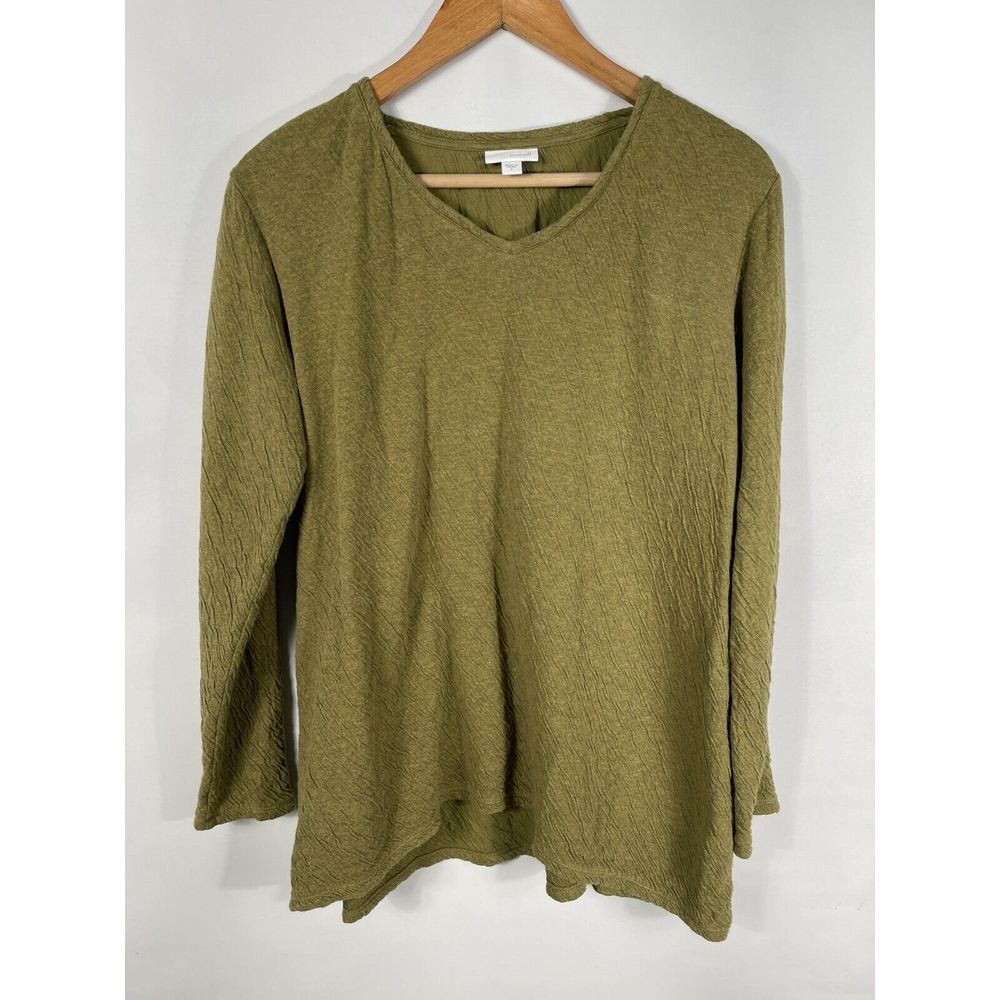 J. Jill Purejill Women's Small Olive Green V-Neck Soft Oversized Long Sleeve Top